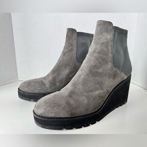 Eileen Fisher Adele Graphite Suede Wedge Booties Ankle Boots Women’s Size 9.5